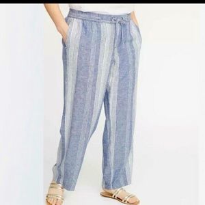 Old Navy Linen Pants- Blue Striped / Wide Legged / Drawstring / XL